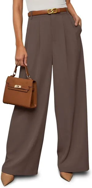 NIMIN Women High Waisted Palazzo Pants Business Casual Wide Leg Pants Loose Flowy Pleated Work Office Dressy Suit Pants with Pockets