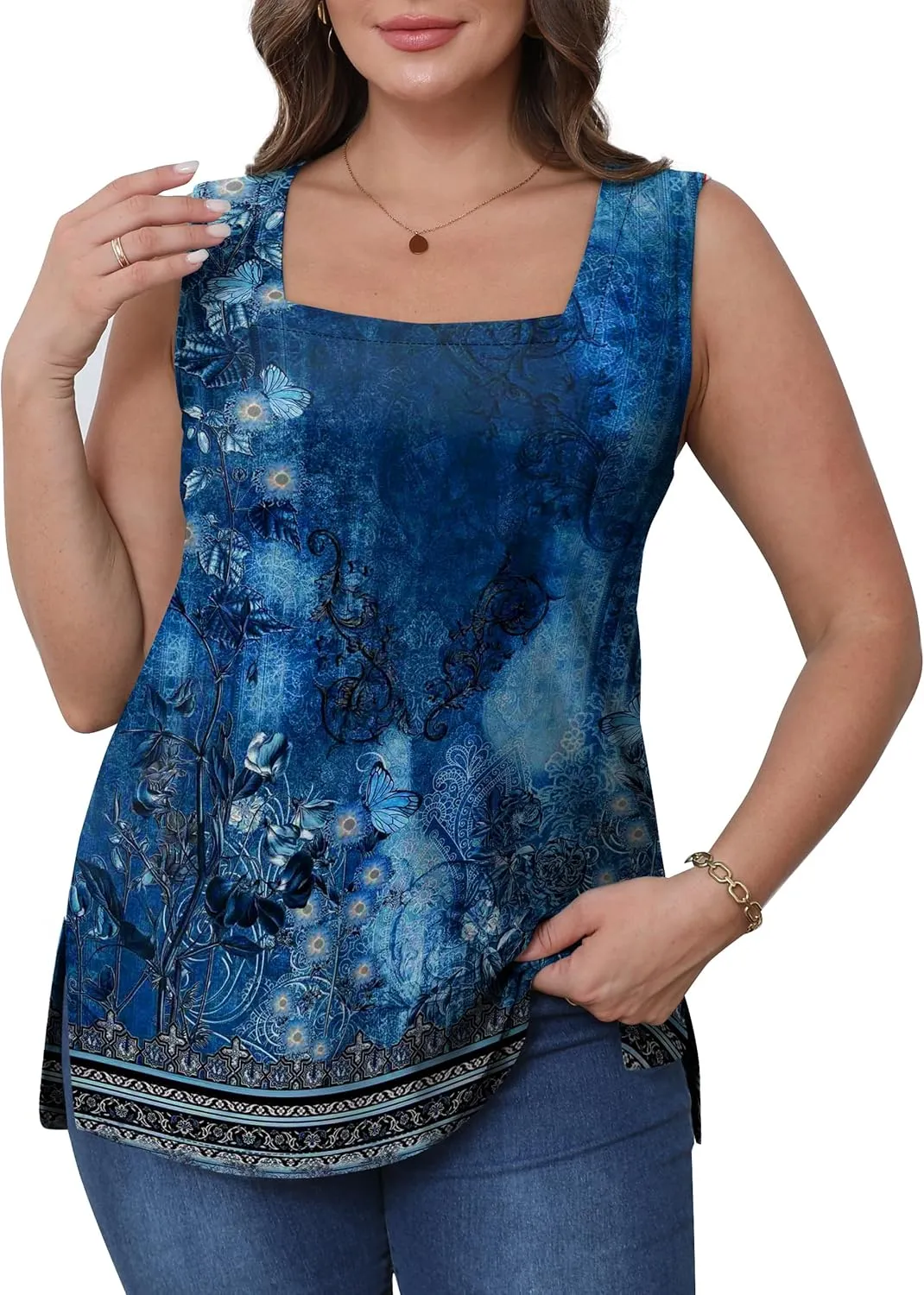 OFEEFAN Womens Tank Tops Square Neck Summer Loose Fit Casual Basic Fashion Flowy Sleeveless