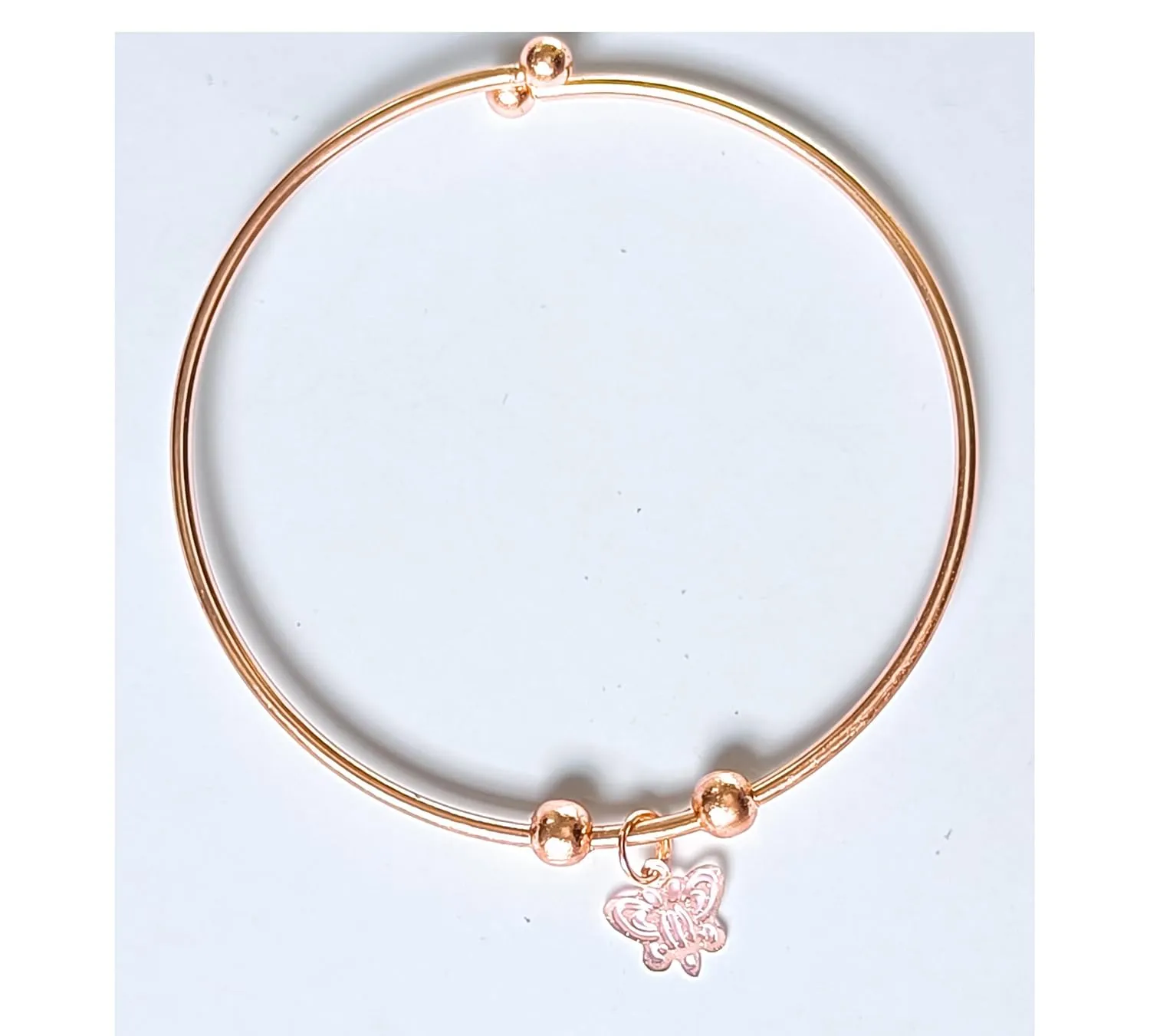 Open Bangle Charm Friendship Bracelet for Girls, Rose Gold Adjustable Stainless Steel Beaded Delicate Bracelet Jewelry for Women Girls (Design 1)