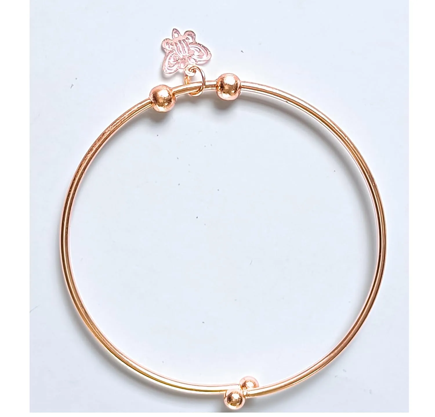 Open Bangle Charm Friendship Bracelet for Girls, Rose Gold Adjustable Stainless Steel Beaded Delicate Bracelet Jewelry for Women Girls (Design 1)