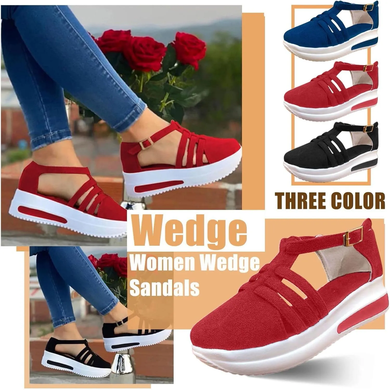Orthopedic Platform Wedge Sandals for Women Summer Dressy,Arch Support Closed Toe Buckle Ankle Strap Espadrilles Wedge Comfortable Outdoor Shoes Strappy Slip on Sandals Beach Boho Shoes