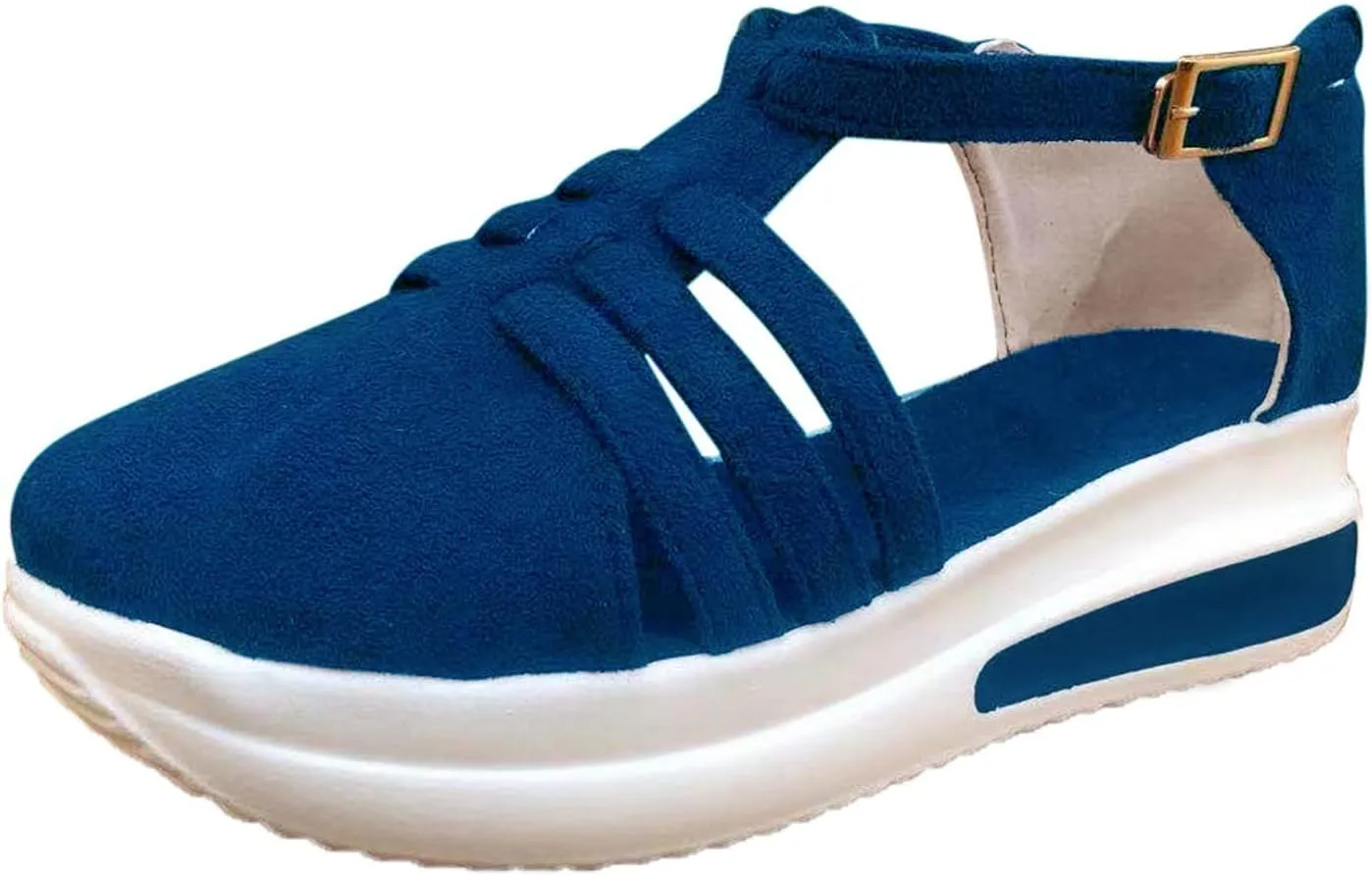 Orthopedic Platform Wedge Sandals for Women Summer Dressy,Arch Support Closed Toe Buckle Ankle Strap Espadrilles Wedge Comfortable Outdoor Shoes Strappy Slip on Sandals Beach Boho Shoes