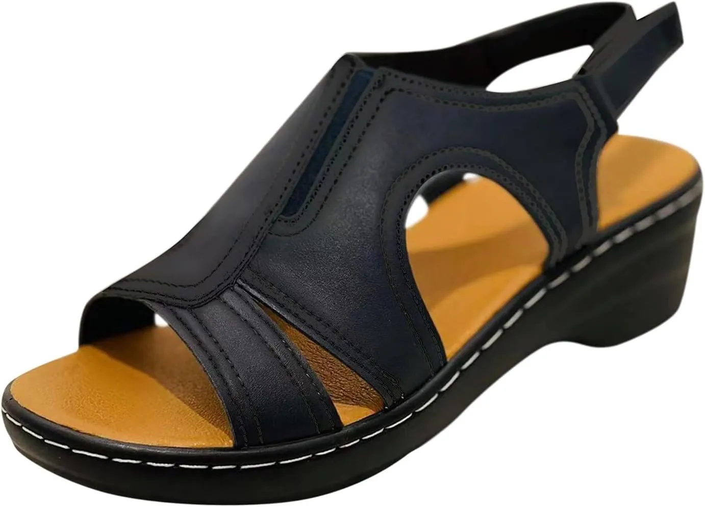 Orthopedic Sandals for Women Arch Support Open Toe Low Heel Wedge Sandals Comfortable Wide Width Slip On Beach Slides