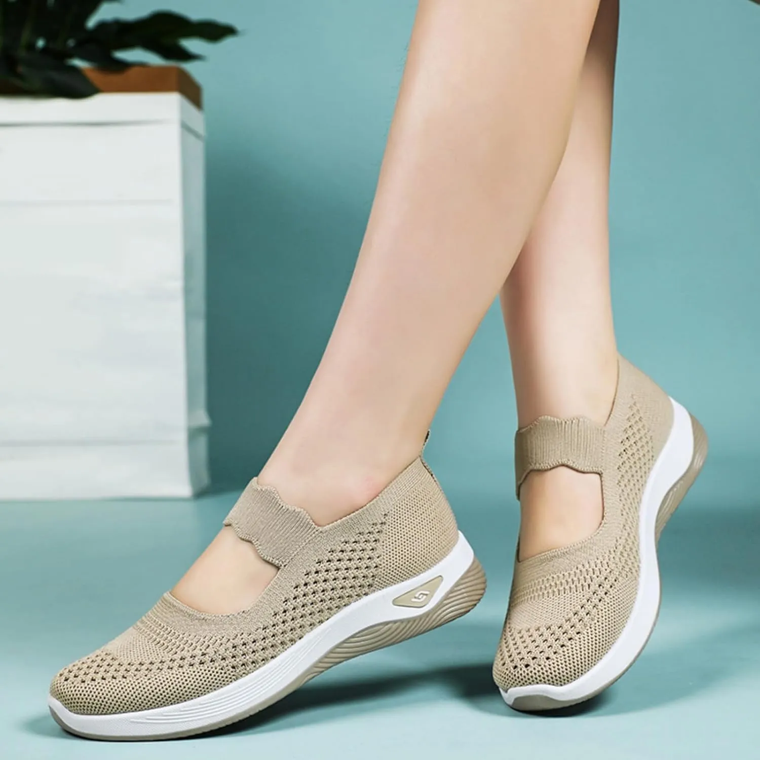 Orthopedic Shoes for Women Walking Shoes Comfortable Breathable Knit Slip On Sneakers Soft Orthopedic Slip-On Indoor Outdoor Casual Shoe Lightweight Wide Width Soft Sole Arch Support Non-Slip Shoe