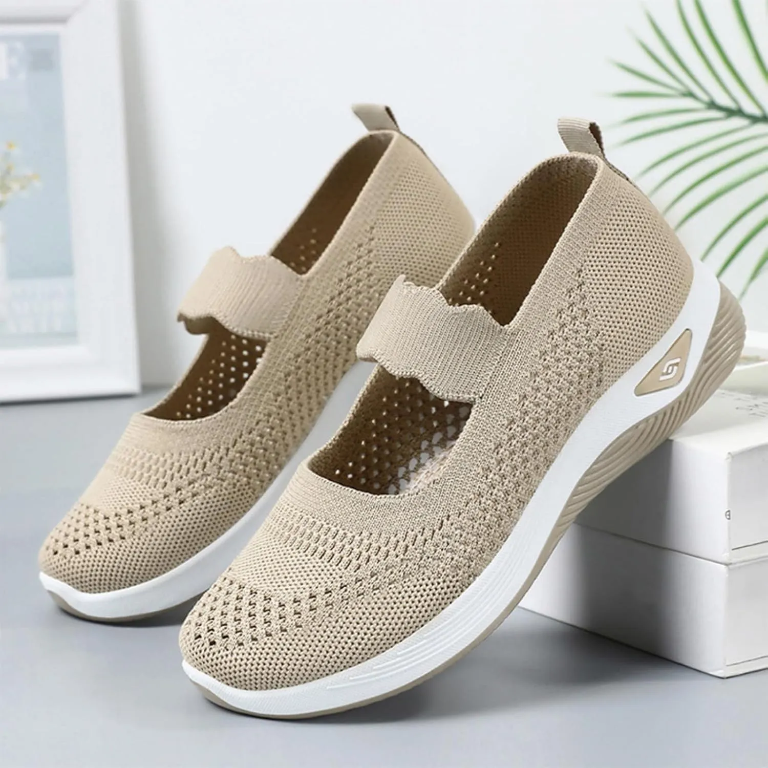 Orthopedic Shoes for Women Walking Shoes Comfortable Breathable Knit Slip On Sneakers Soft Orthopedic Slip-On Indoor Outdoor Casual Shoe Lightweight Wide Width Soft Sole Arch Support Non-Slip Shoe
