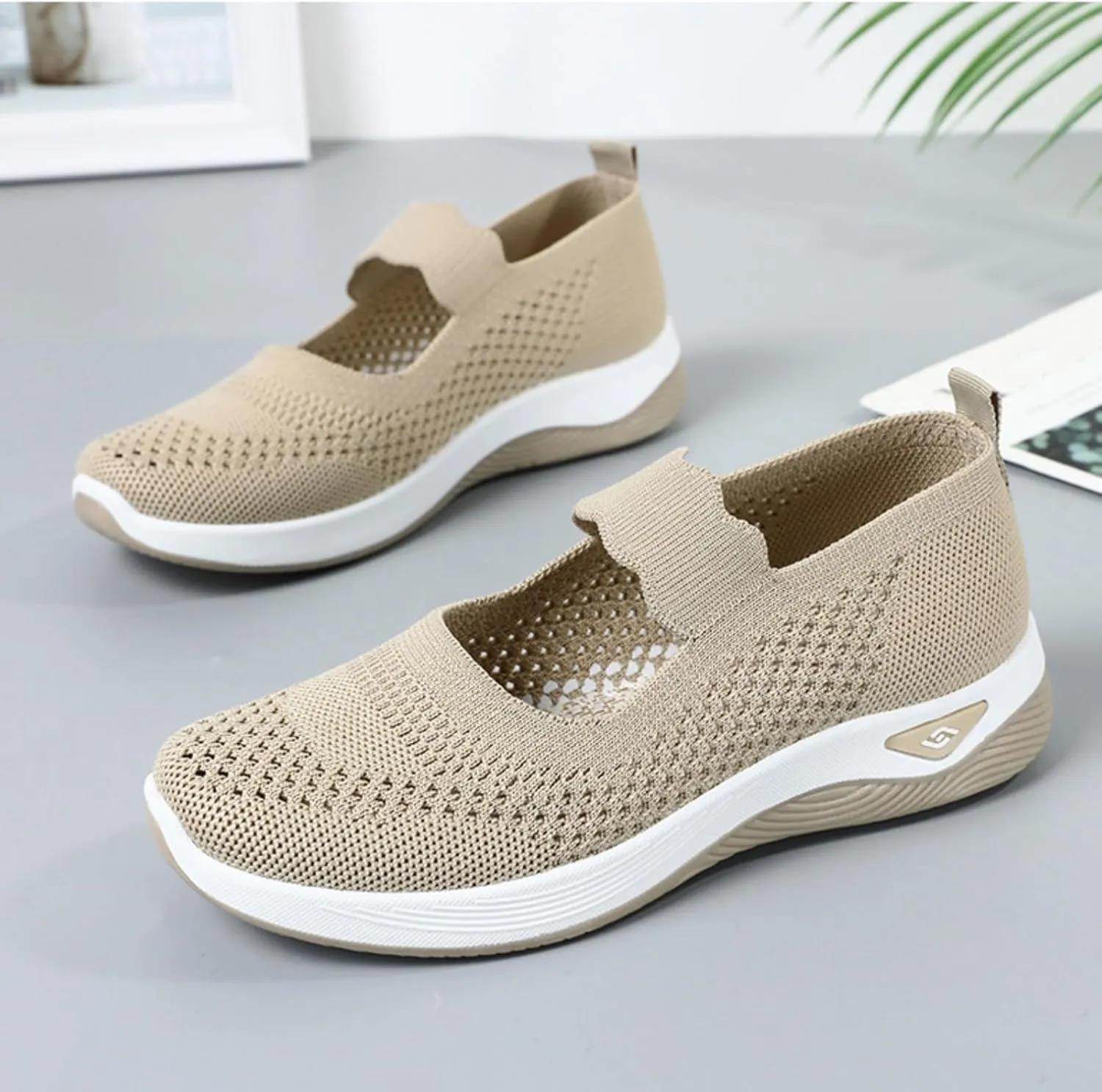 Orthopedic Shoes for Women Walking Shoes Comfortable Breathable Knit Slip On Sneakers Soft Orthopedic Slip-On Indoor Outdoor Casual Shoe Lightweight Wide Width Soft Sole Arch Support Non-Slip Shoe