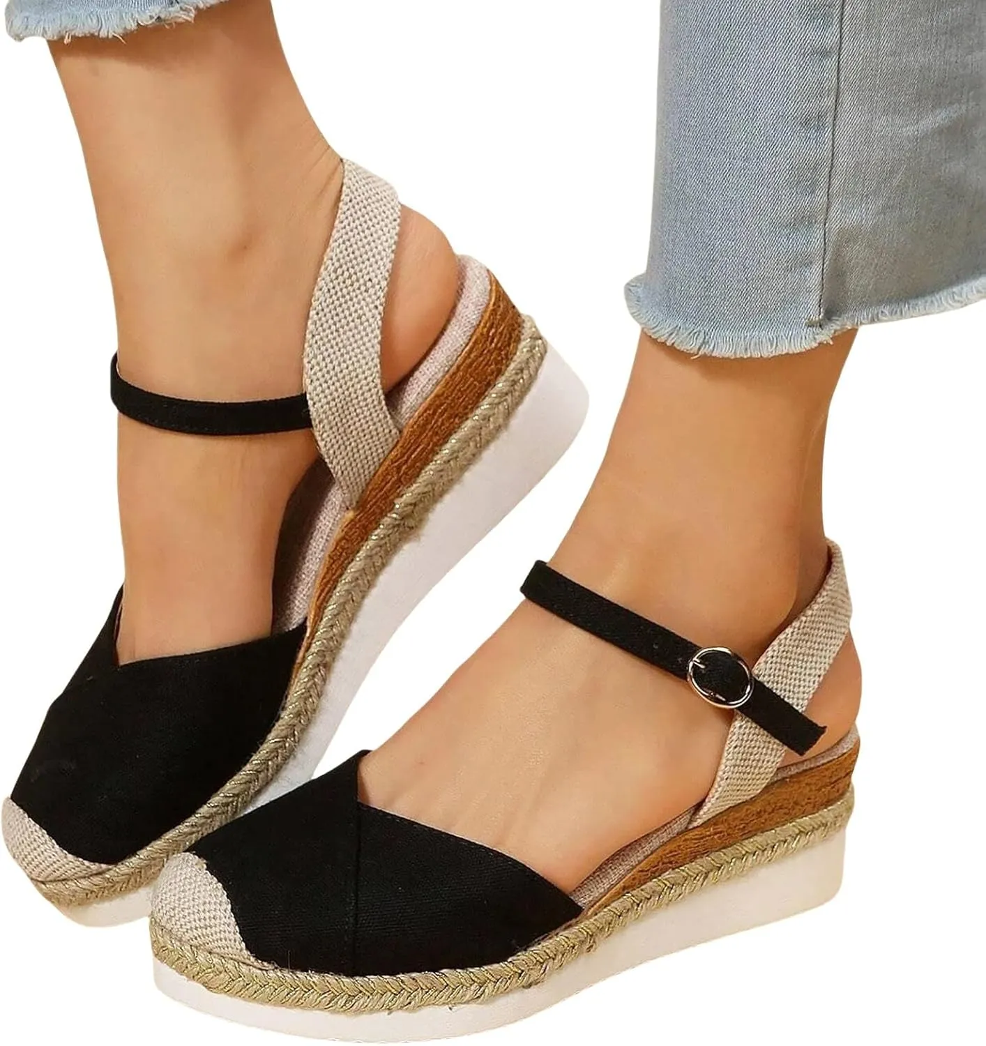 Orthopedic Wedge Sandals for Women Arch Support Closed Toe Platform Sandals Dressy Summer Buckle Ankle Strap Espadrilles Casual Strappy Slip on Sandal Comfortable Outdoor Shoes