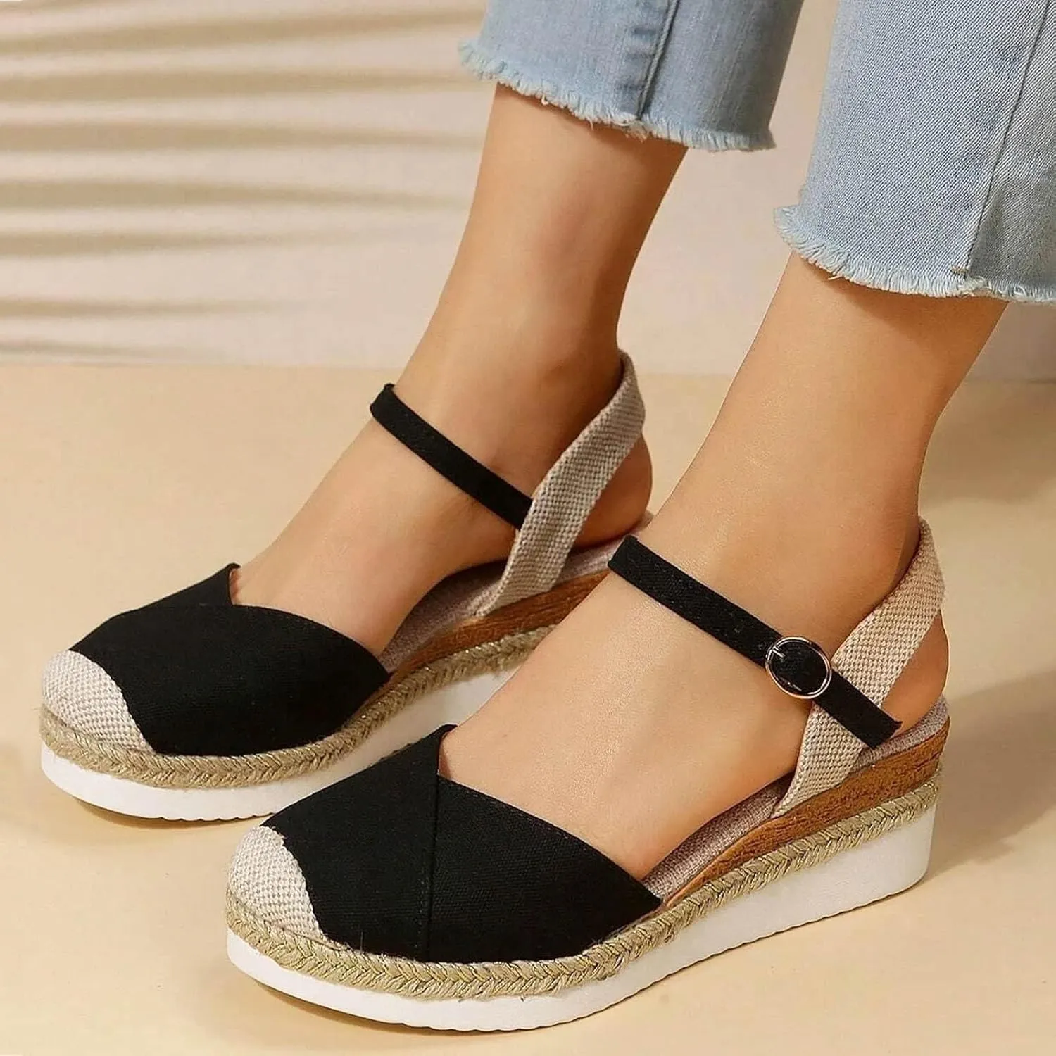 Orthopedic Wedge Sandals for Women Arch Support Closed Toe Platform Sandals Dressy Summer Buckle Ankle Strap Espadrilles Casual Strappy Slip on Sandal Comfortable Outdoor Shoes