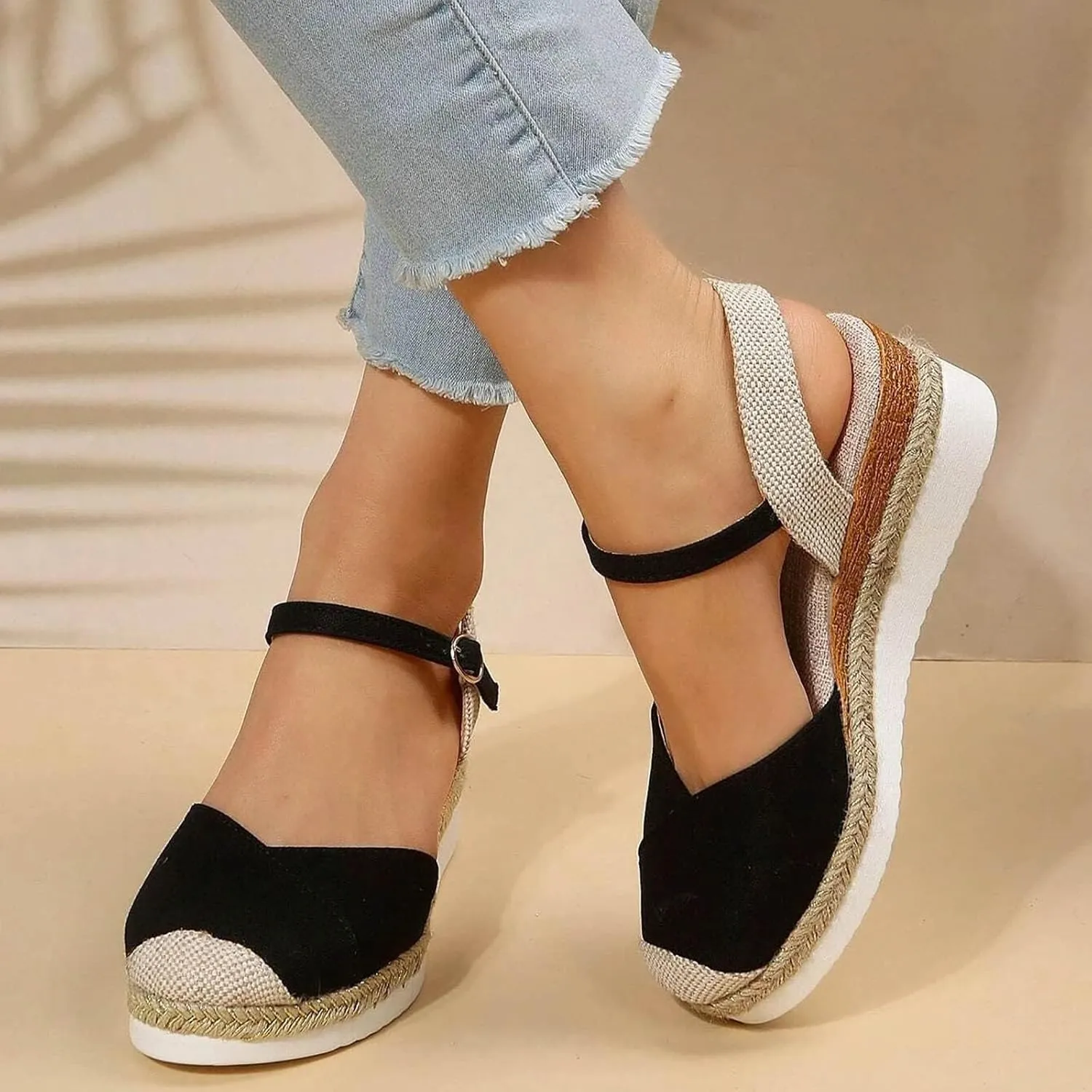 Orthopedic Wedge Sandals for Women Arch Support Closed Toe Platform Sandals Dressy Summer Buckle Ankle Strap Espadrilles Casual Strappy Slip on Sandal Comfortable Outdoor Shoes