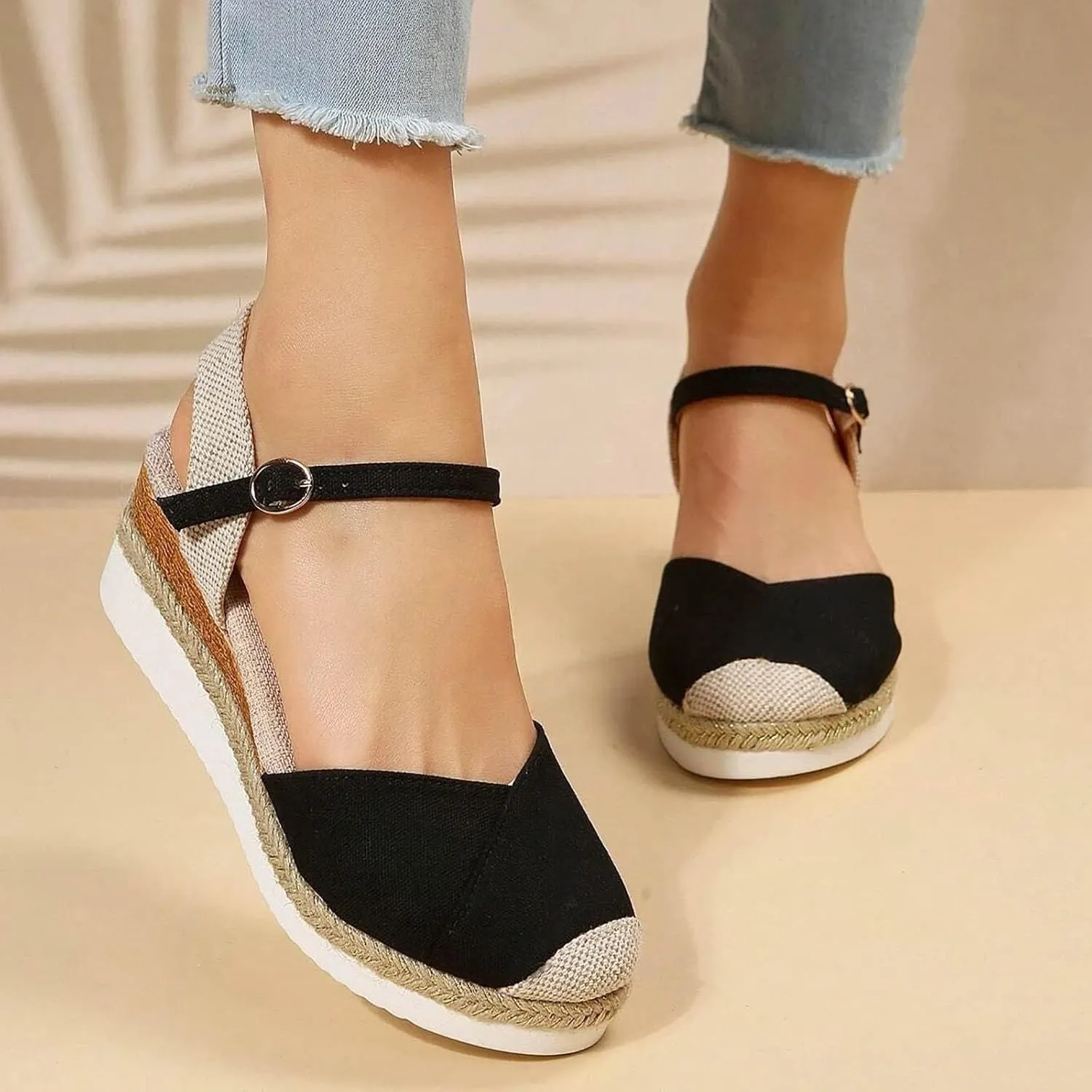 Orthopedic Wedge Sandals for Women Arch Support Closed Toe Platform Sandals Dressy Summer Buckle Ankle Strap Espadrilles Casual Strappy Slip on Sandal Comfortable Outdoor Shoes