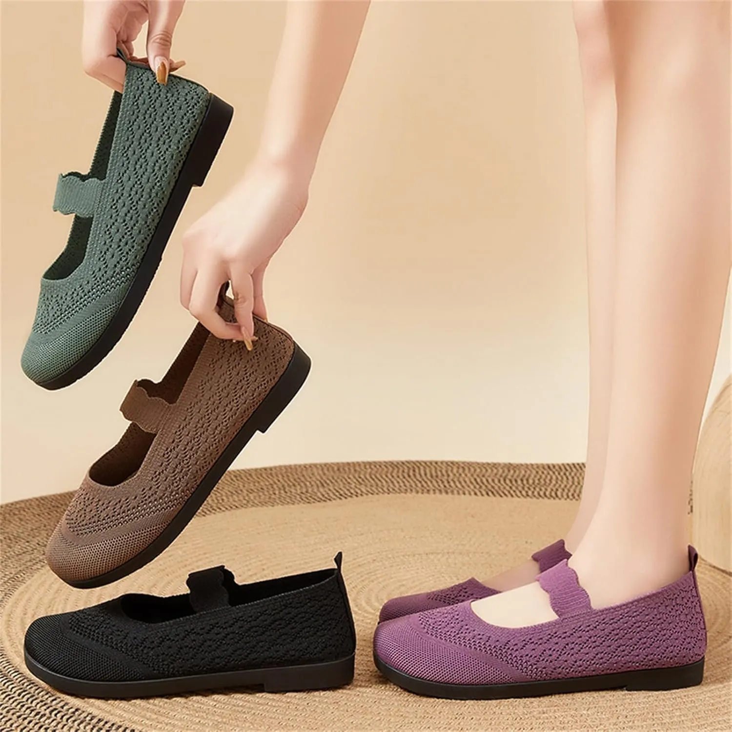 Orthowalk Shoes for Women Orthopedic Arch Support Woven Mesh Breathable Soft Sneakers Slip On Wide Width Low Heel Dress Shoes