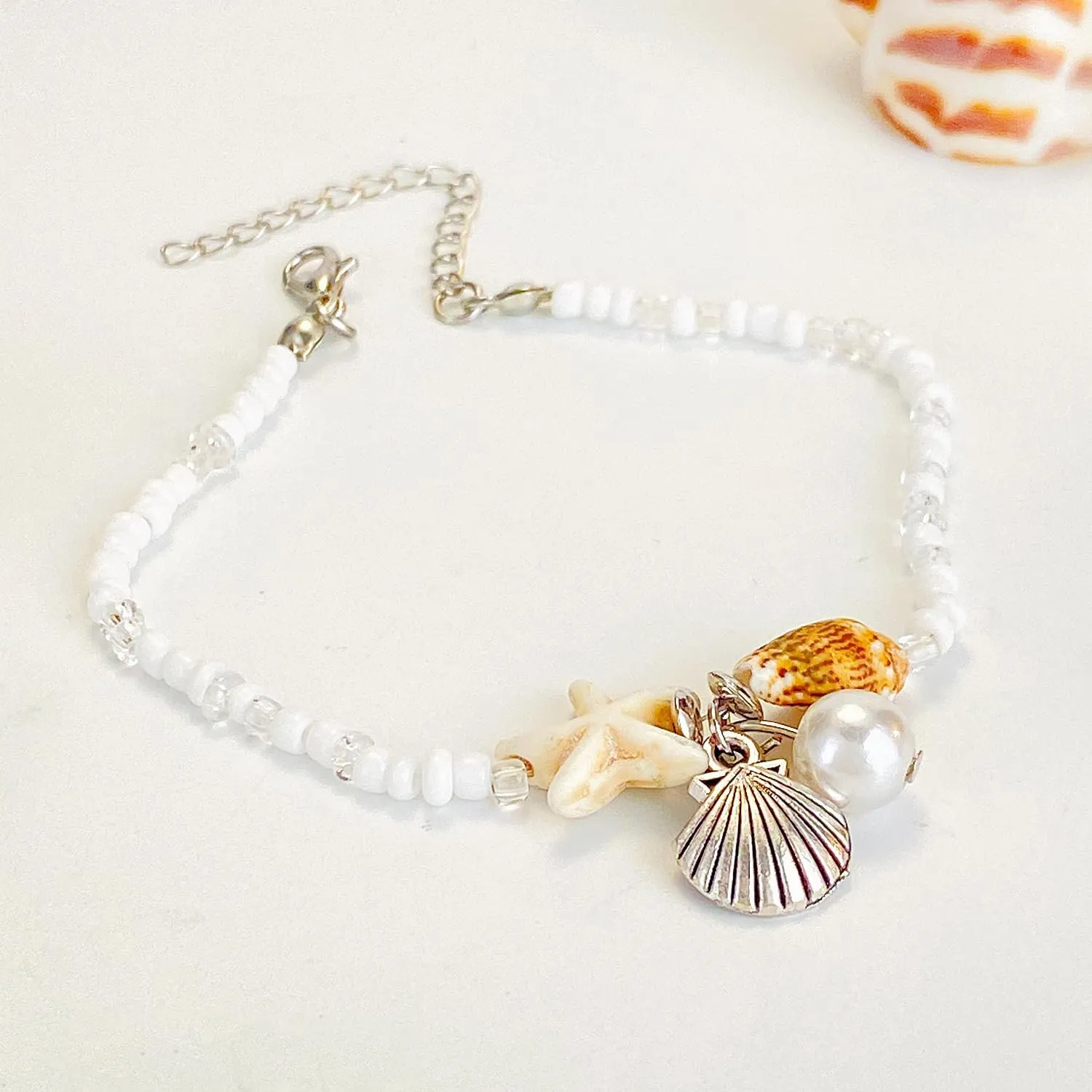 Otxas Ankle Bracelet for Women Waterproof Layered Beaded Anklet Elastic Ankle Bracelet Heart Ankle Bracelet for Women Summer Beach Foot Jewelry Stretch Ankle Bracelets