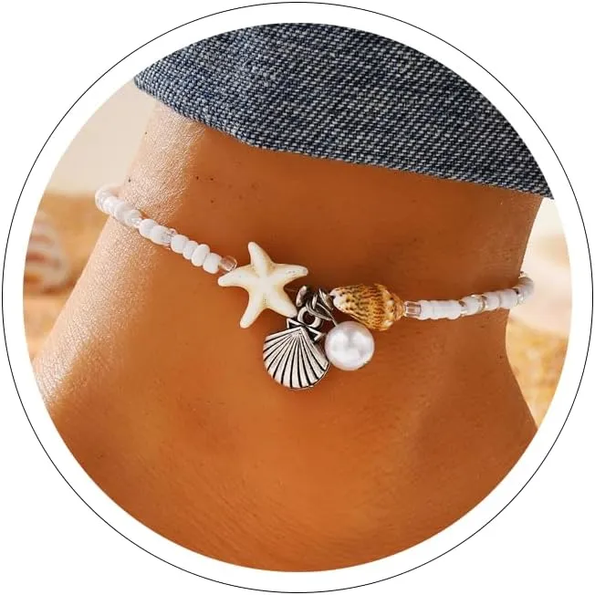Otxas Ankle Bracelet for Women Waterproof Layered Beaded Anklet Elastic Ankle Bracelet Heart Ankle Bracelet for Women Summer Beach Foot Jewelry Stretch Ankle Bracelets