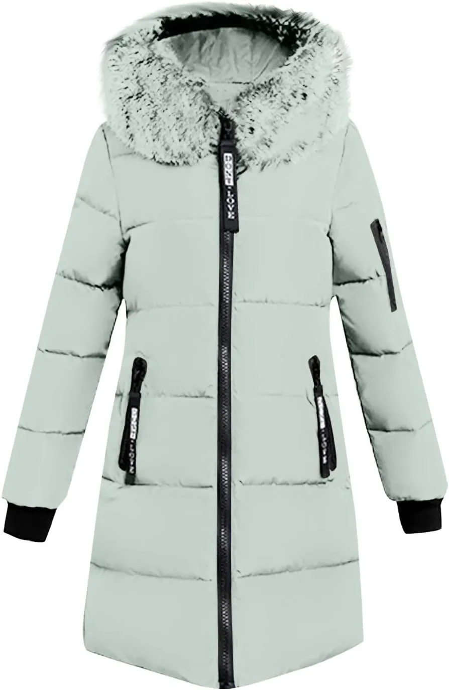Oversized Faux Fur Hood Jackets for Women 2024 Winter Warm Parka Coats Long Quilted Jacket Thick Jacket Outerwear