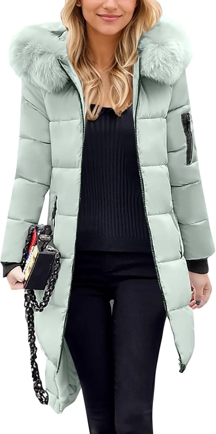 Oversized Faux Fur Hood Jackets for Women 2024 Winter Warm Parka Coats Long Quilted Jacket Thick Jacket Outerwear