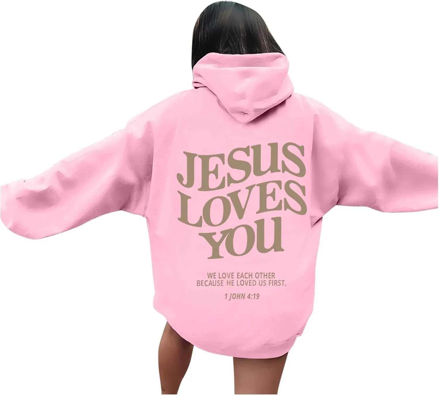 Oversized Hoodie For Women Love Like Jesus Hooded Drawstring Sweatshirts Loose Letter Print Long Sleeve Pullover Hoodie Tops