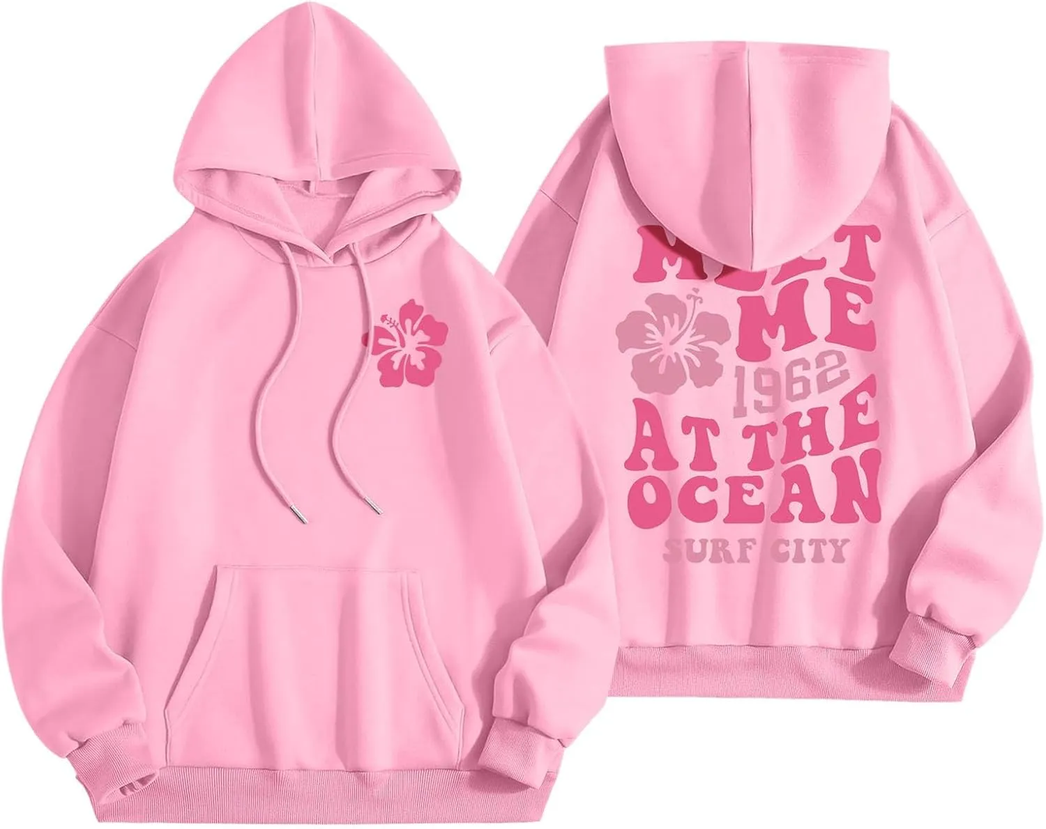Oversized Hoodies For Women Long Sleeve Drawstring Letter Graphic Hoodies Palm Puff Fall Fashion Pullover Sweatshirt
