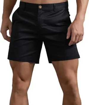 Oymyakon Men's Chino Shorts 6 Inch Slim Fit Golf Shorts Cotton Stretch Casual Shorts Summer Flat Front Shorts Black