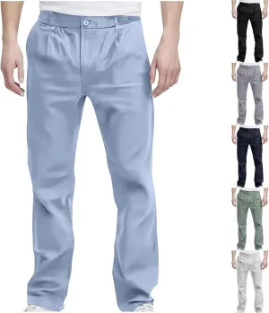 Pants for Men Casual Lightweight Relaxed Fit Chino Pant with Pocket Button Elastic Waistband Baggy Business Trousers