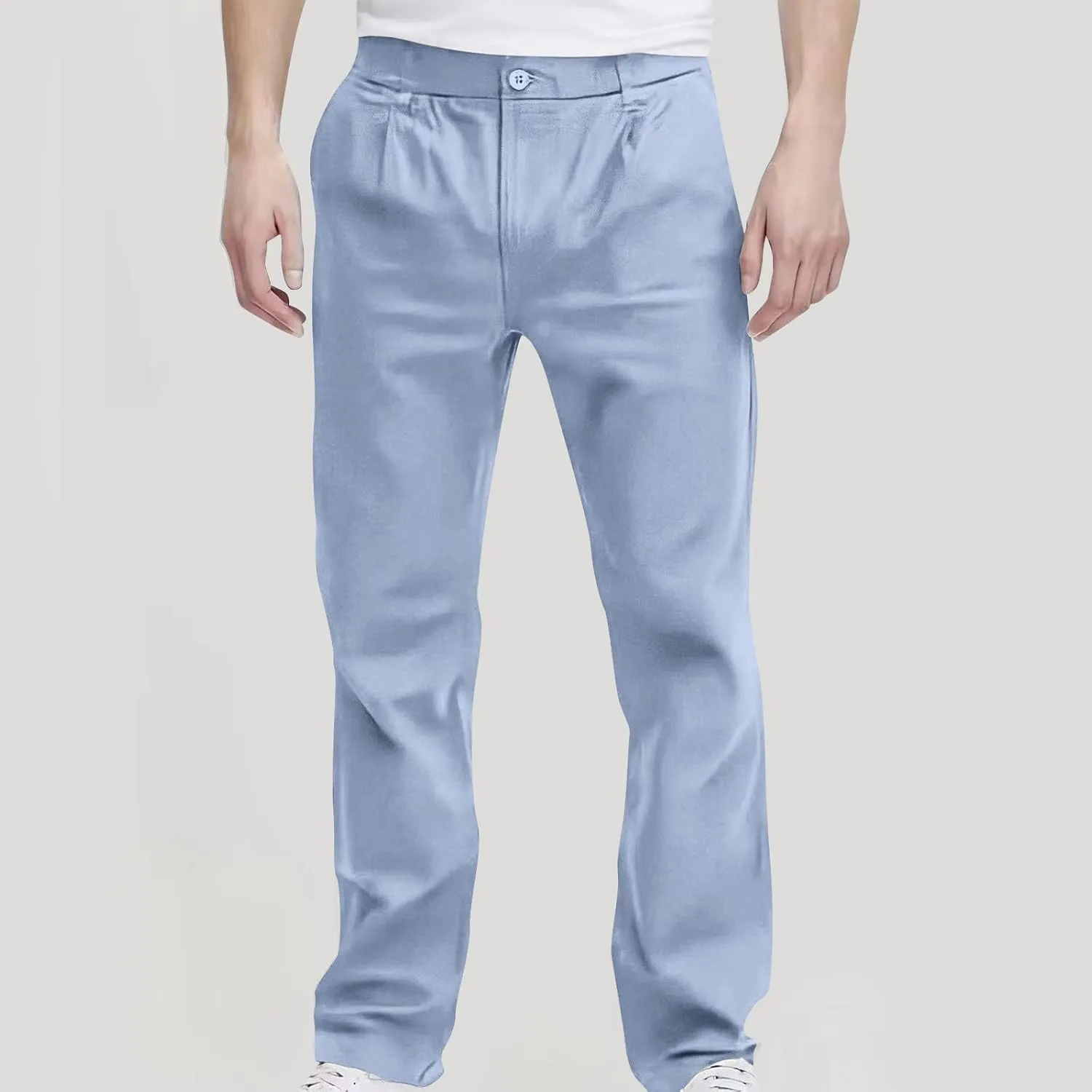 Pants for Men Casual Lightweight Relaxed Fit Chino Pant with Pocket Button Elastic Waistband Baggy Business Trousers