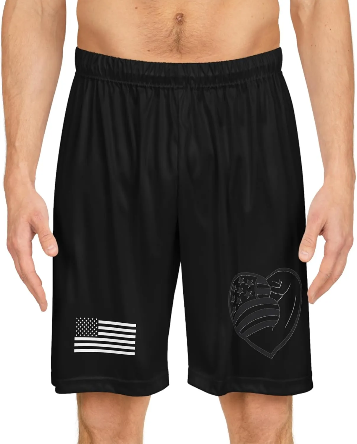 Patriotic Heart Basketball Shorts | USA Flag Design | Perfect for Sports and Summer Wear
