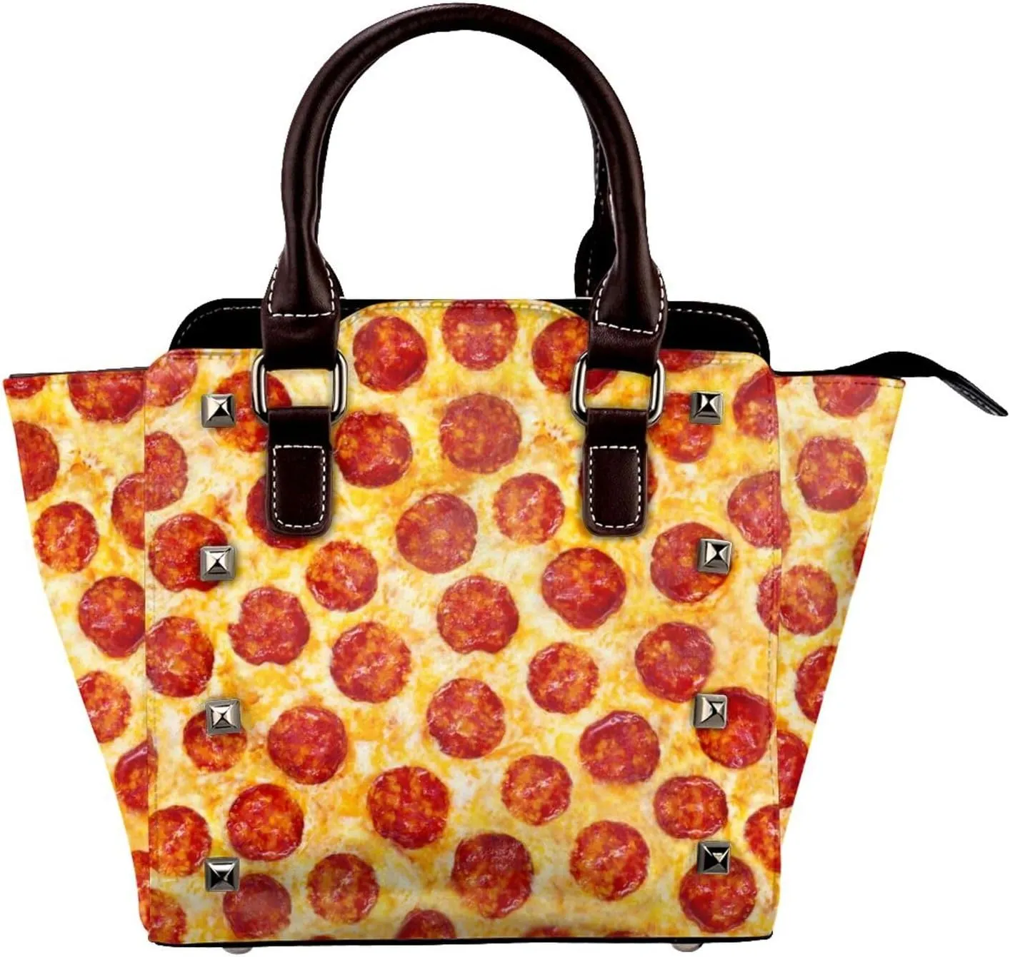 Pepperoni Pizza Food Texture Women Leather Rivet Shoulder Bag Fashion Mini Handbags Satchel Purse Crossbody Bag
