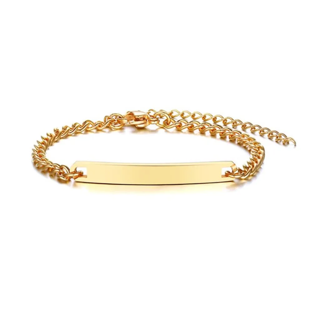Personalized Adjustable Delicate Hand Stamped Bracelet, Engraving Name Plated Bar, Baby Name Customized Bracelet in color Gold, Silver Personalized Gift (Chain)
