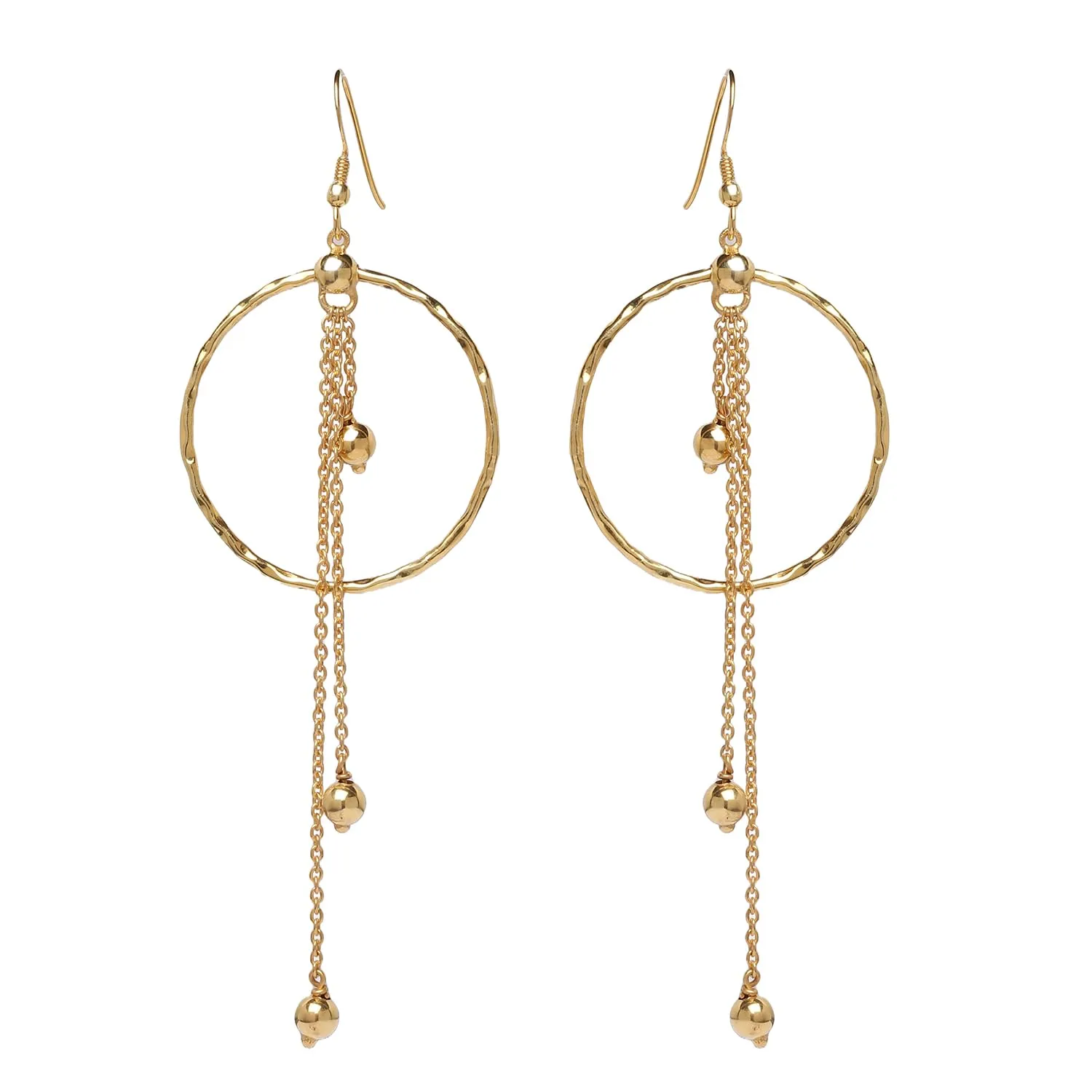 PHNX Circle Threader Earrings, 18k Gold Fill Earrings, Hammered Hoop Earrings, Long Dangle Earrings, Ear Threaders, Gold Hoop Earrings, Long Chain Dangle Earrings (Silver)