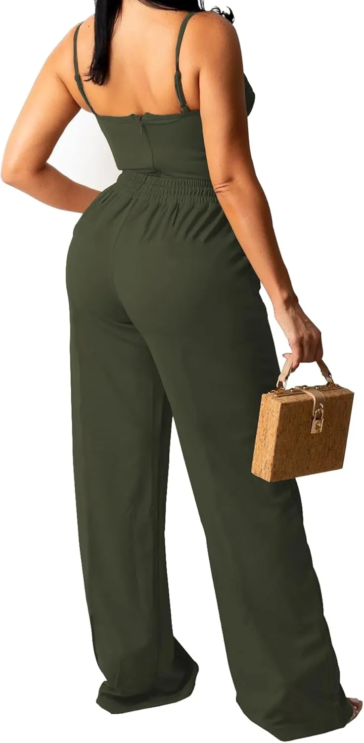 PINSV Women's Casual Wide Leg Pants High Waisted Drawstring Baggy Sweatpants Elastic Straight Leg Lounge Pants