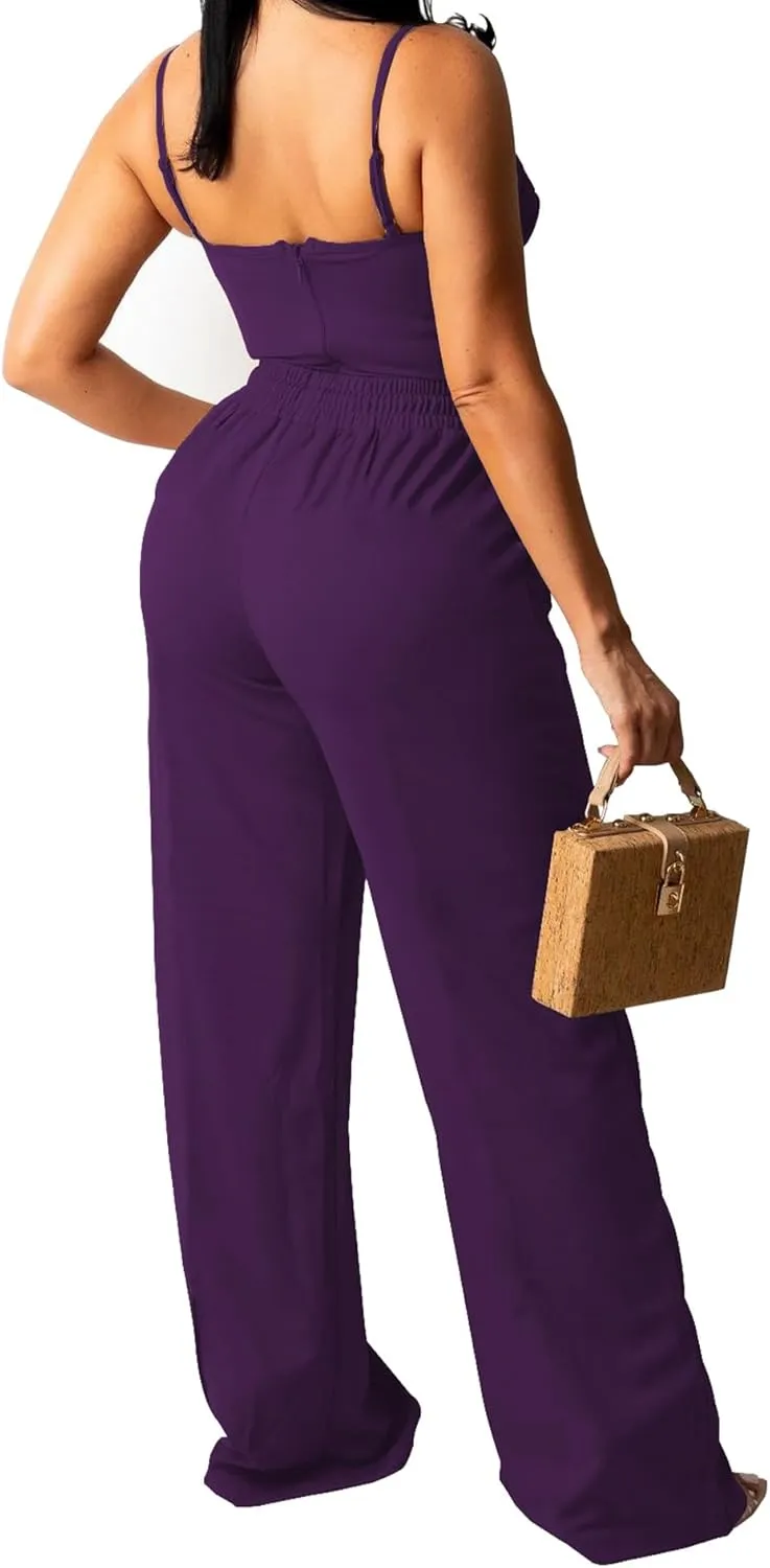 PINSV Women's Casual Wide Leg Pants High Waisted Drawstring Baggy Sweatpants Elastic Straight Leg Lounge Pants