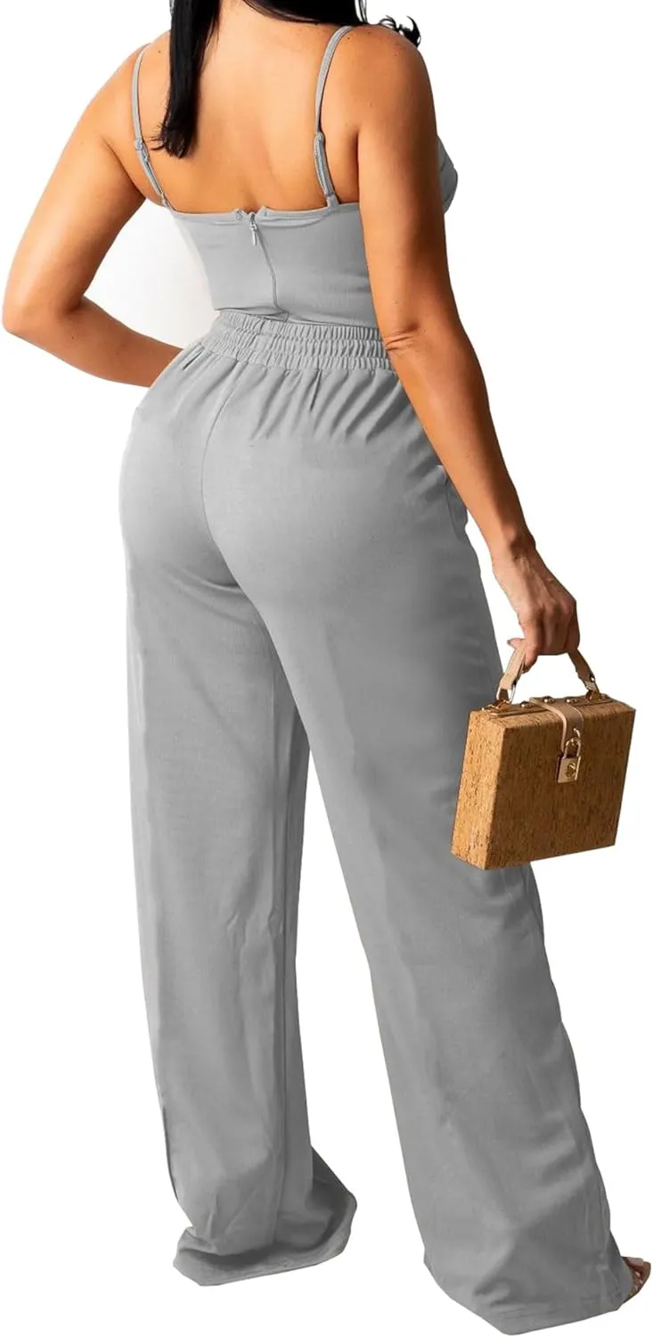 PINSV Women's Casual Wide Leg Pants High Waisted Drawstring Baggy Sweatpants Elastic Straight Leg Lounge Pants