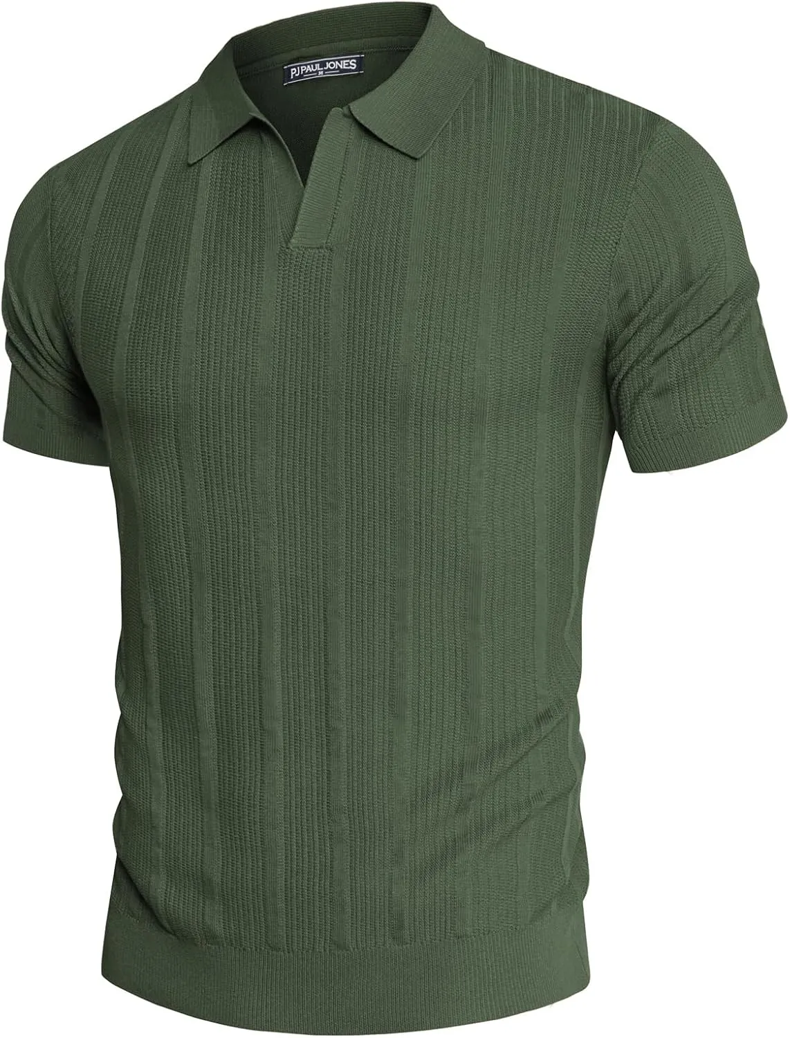 PJ PAUL JONES Mens Polo Shirts Textured Knit V-Neck Summer Shirts