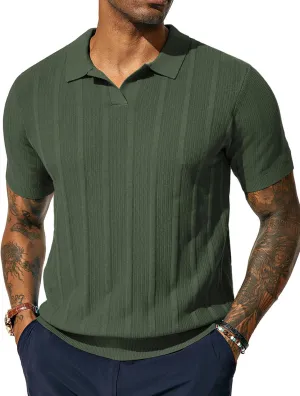 PJ PAUL JONES Mens Polo Shirts Textured Knit V-Neck Summer Shirts