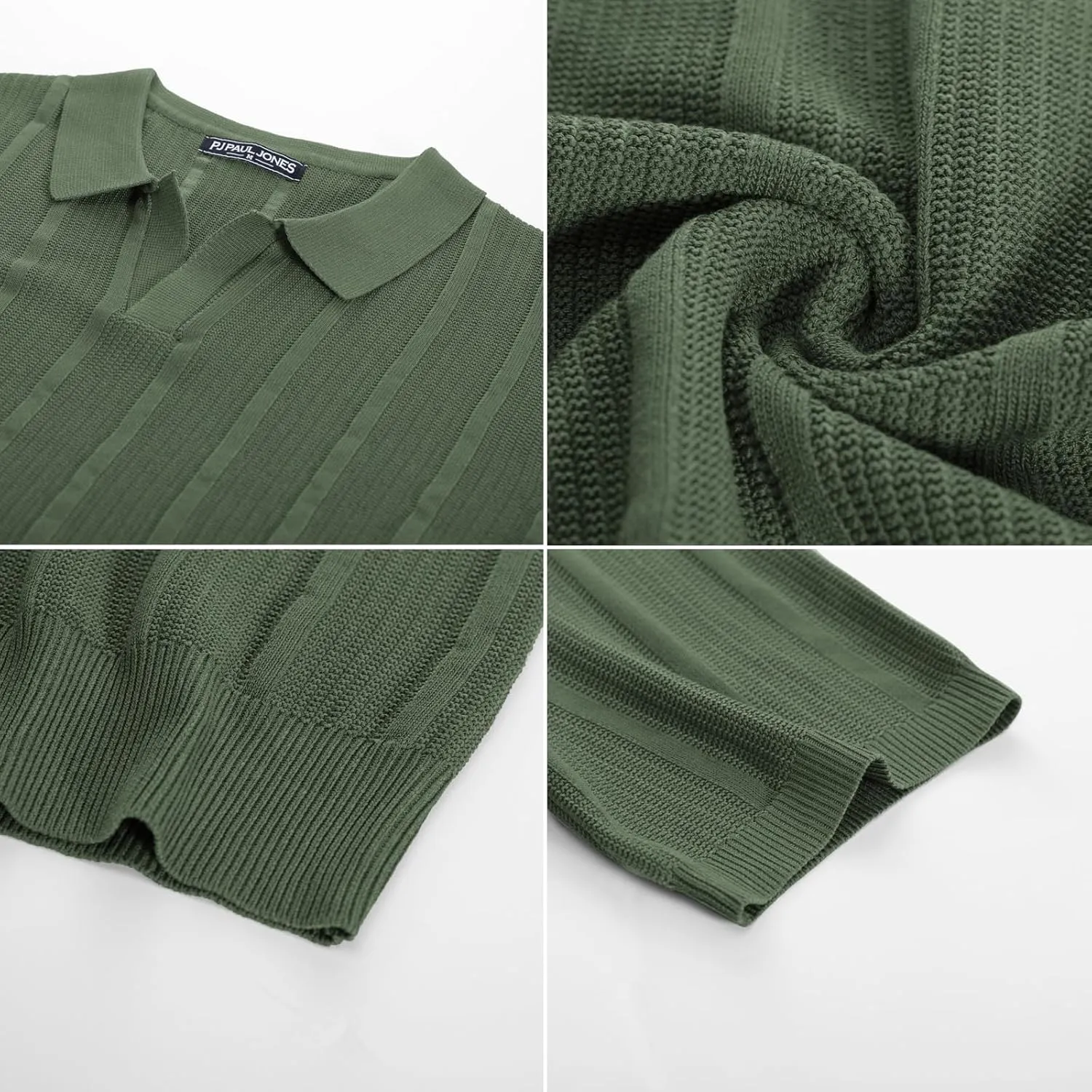PJ PAUL JONES Mens Polo Shirts Textured Knit V-Neck Summer Shirts