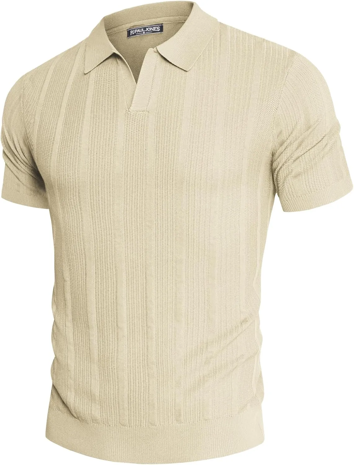 PJ PAUL JONES Mens Polo Shirts Textured Knit V-Neck Summer Shirts