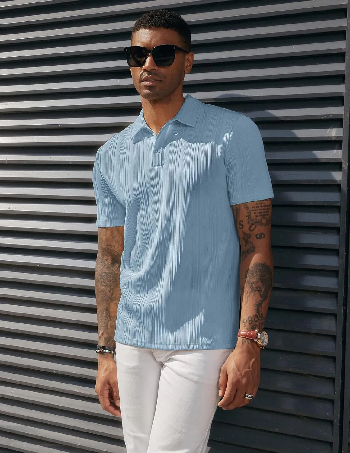 PJ PAUL JONES Mens Textured Knit Polo Shirts Regular Fit Stretchy Golf Shirts