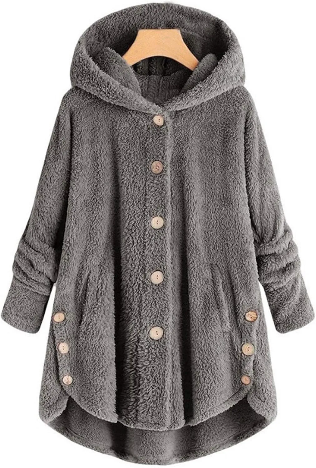 Plus Size Shearling Jacket For Women Plus Size Casual Loose Soft Sherpa Pullover Hoodie Button Down Hooded Pajama Tops