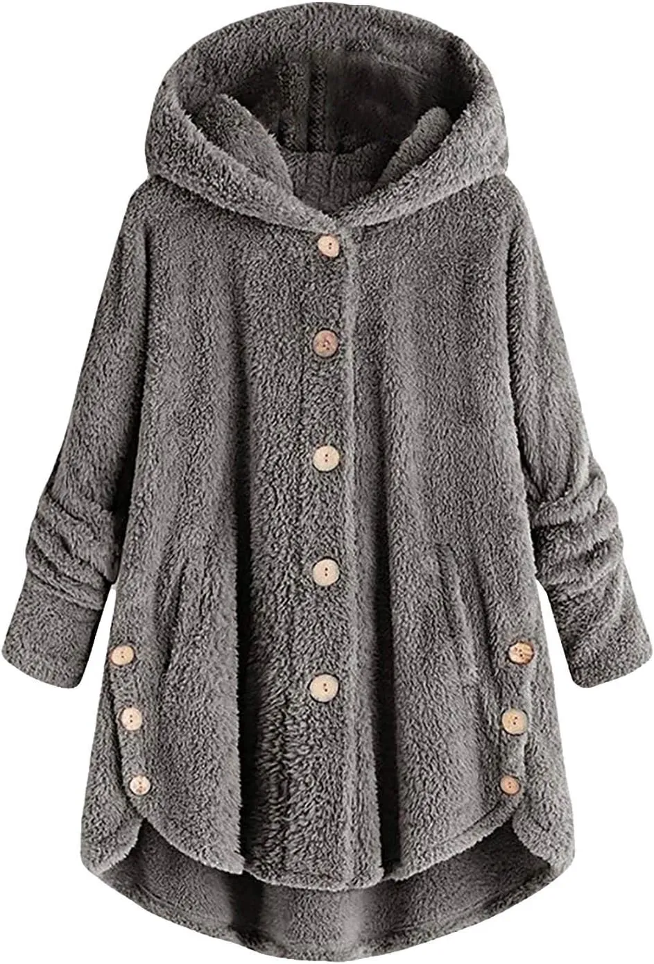 Plus Size Shearling Jacket For Women Plus Size Casual Loose Soft Sherpa Pullover Hoodie Button Down Hooded Pajama Tops