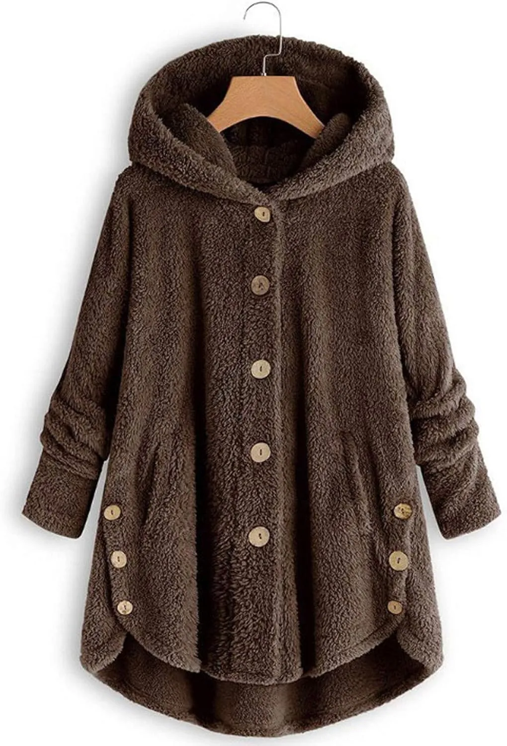 Plus Size Shearling Jacket For Women Plus Size Casual Loose Soft Sherpa Pullover Hoodie Button Down Hooded Pajama Tops