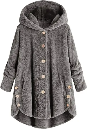 Plus Size Shearling Jacket For Women Plus Size Casual Loose Soft Sherpa Pullover Hoodie Button Down Hooded Pajama Tops