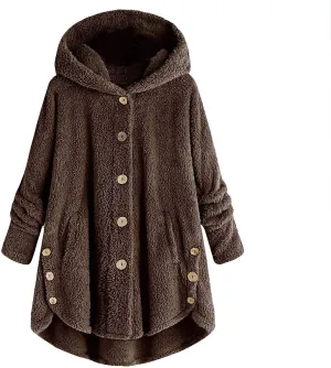 Plus Size Shearling Jacket For Women Plus Size Casual Loose Soft Sherpa Pullover Hoodie Button Down Hooded Pajama Tops