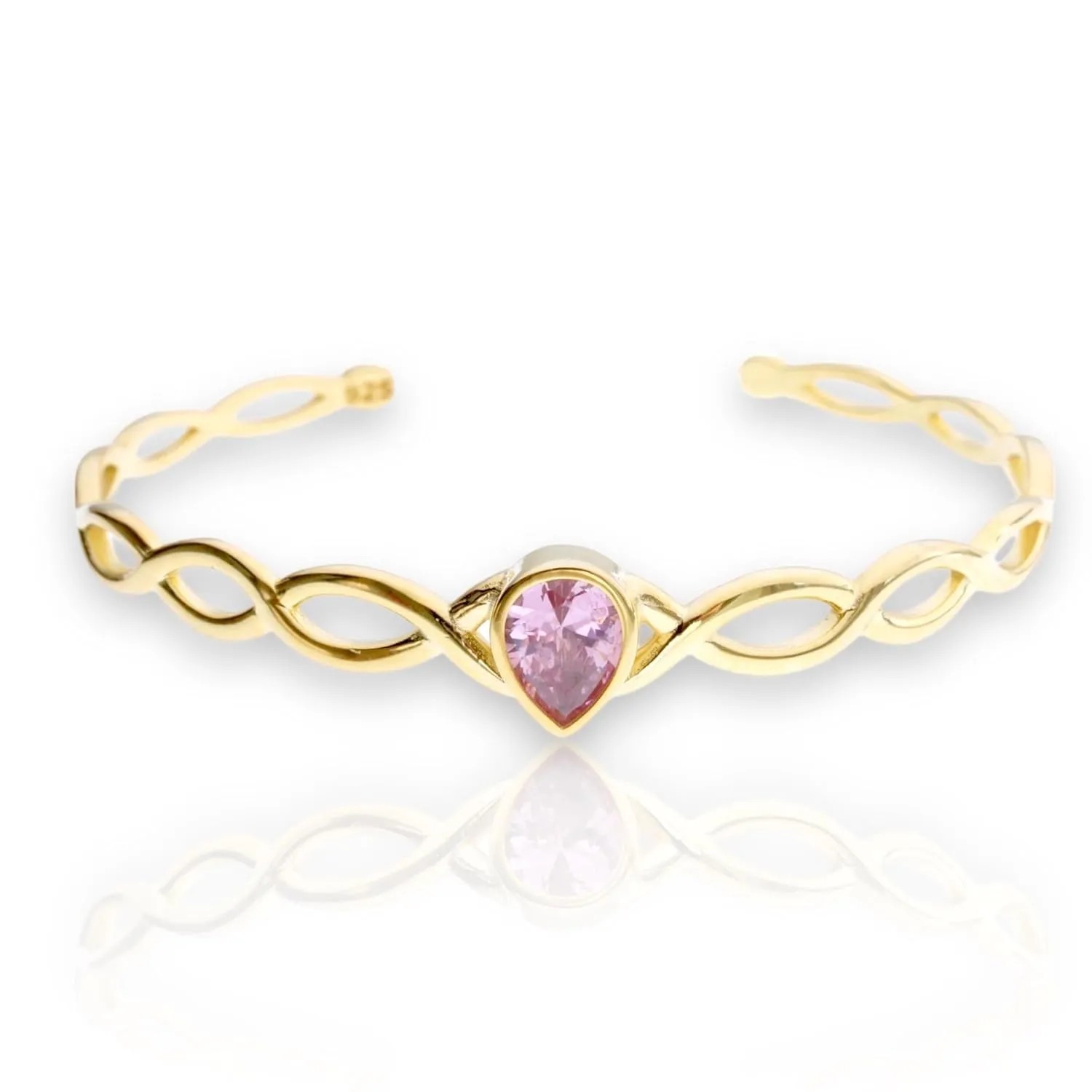 Princess Odette Crown Stylish 925 Silver and Gold Bracelets for Women: Stackable Cuffs and Bangles Pink Waterdrop Stone,Knitted bracelet (Gold)