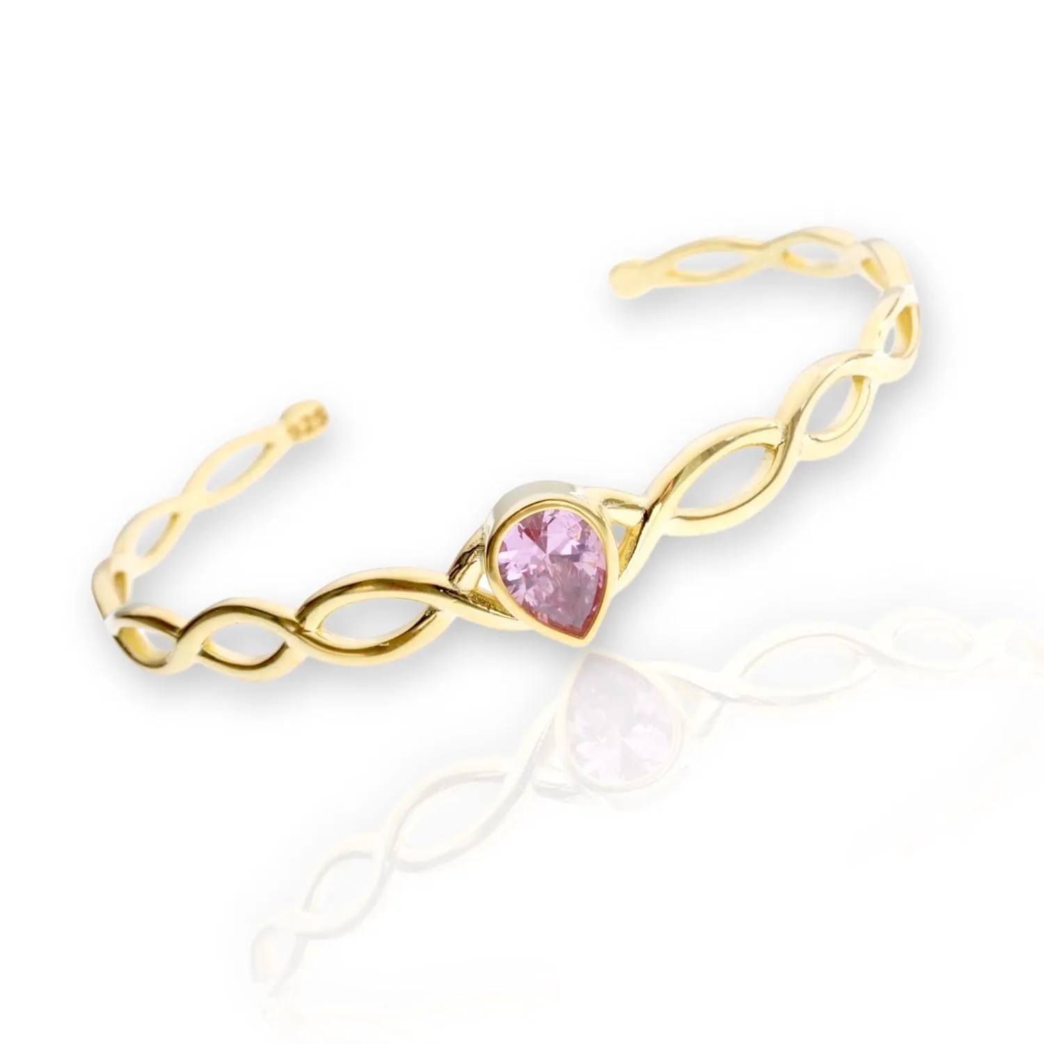 Princess Odette Crown Stylish 925 Silver and Gold Bracelets for Women: Stackable Cuffs and Bangles Pink Waterdrop Stone,Knitted bracelet (Gold)