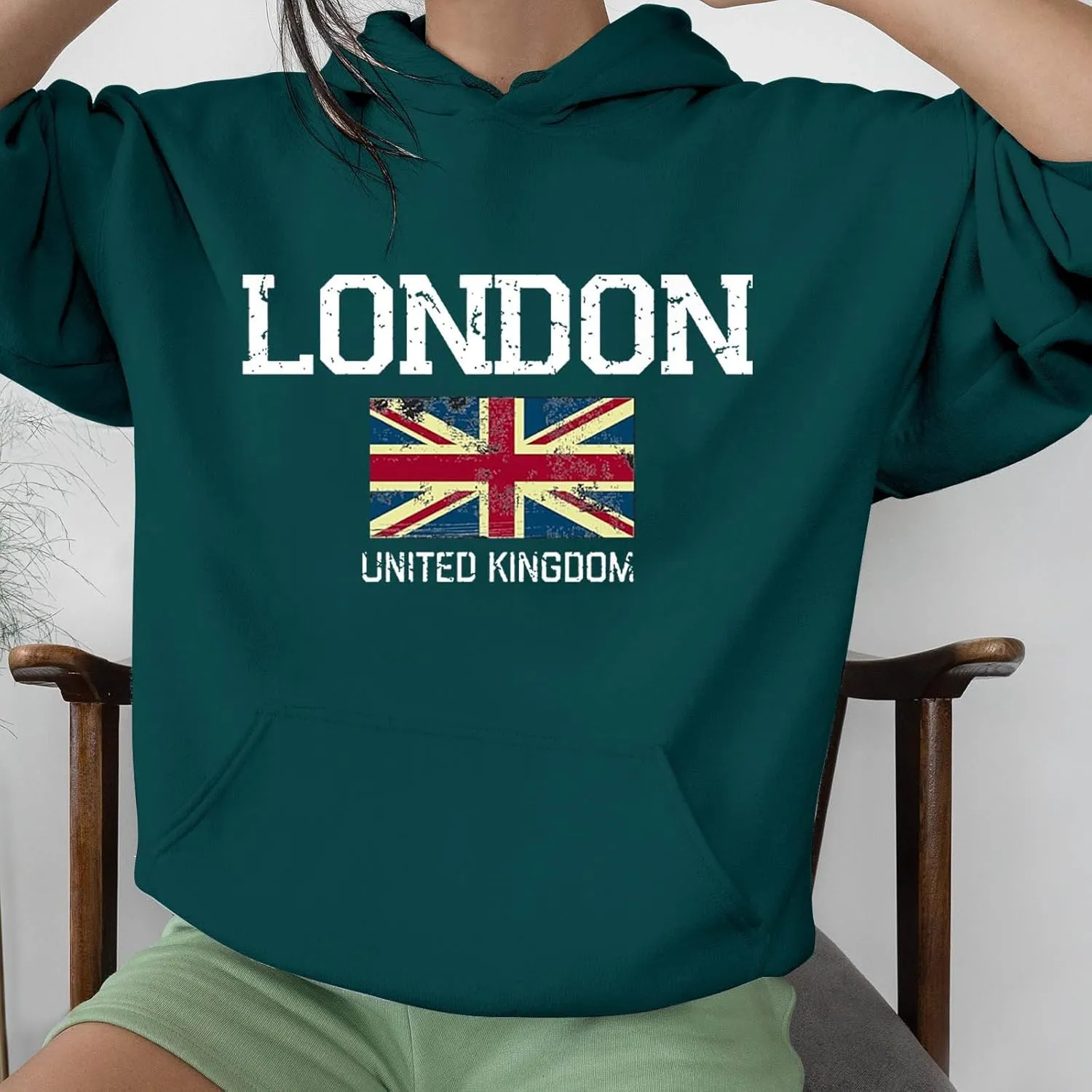 Printed Hoodies for Women Hoodie London Monogram Oversize Sweatshirt Long Sleeve Trendy Versatile Hood Neck Shirts
