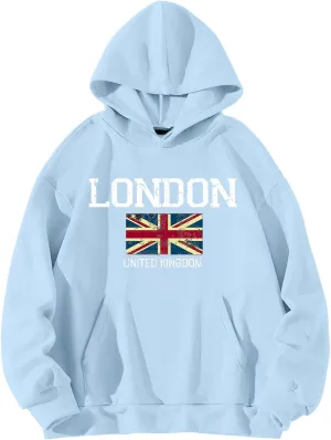 Printed Hoodies for Women Hoodie London Monogram Oversize Sweatshirt Long Sleeve Trendy Versatile Hood Neck Shirts