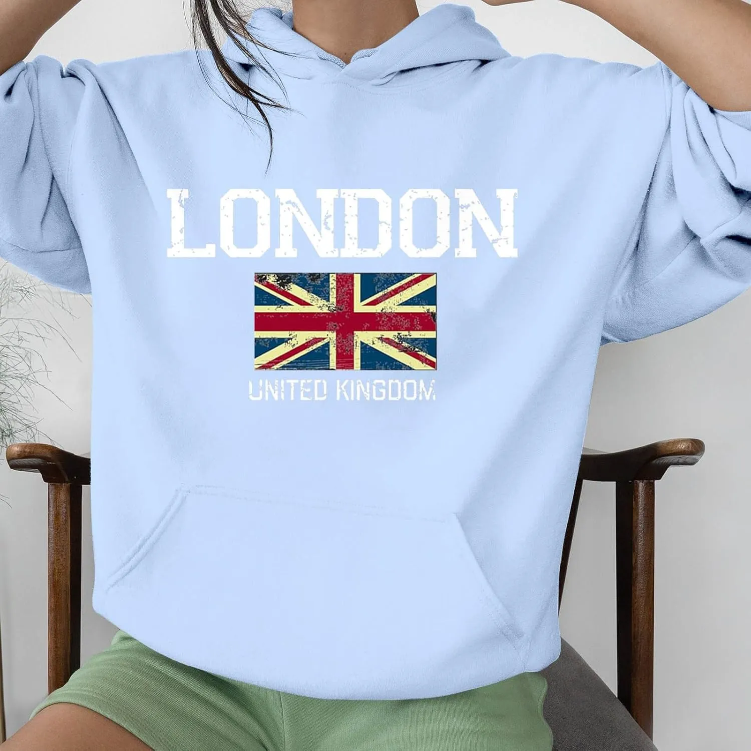Printed Hoodies for Women Hoodie London Monogram Oversize Sweatshirt Long Sleeve Trendy Versatile Hood Neck Shirts