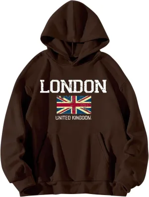 Printed Hoodies for Women Hoodie London Monogram Oversize Sweatshirt Long Sleeve Trendy Versatile Hood Neck Shirts