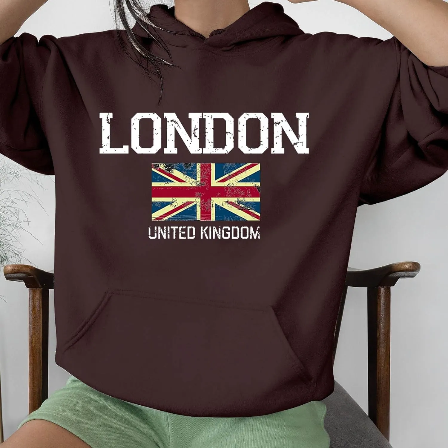 Printed Hoodies for Women Hoodie London Monogram Oversize Sweatshirt Long Sleeve Trendy Versatile Hood Neck Shirts