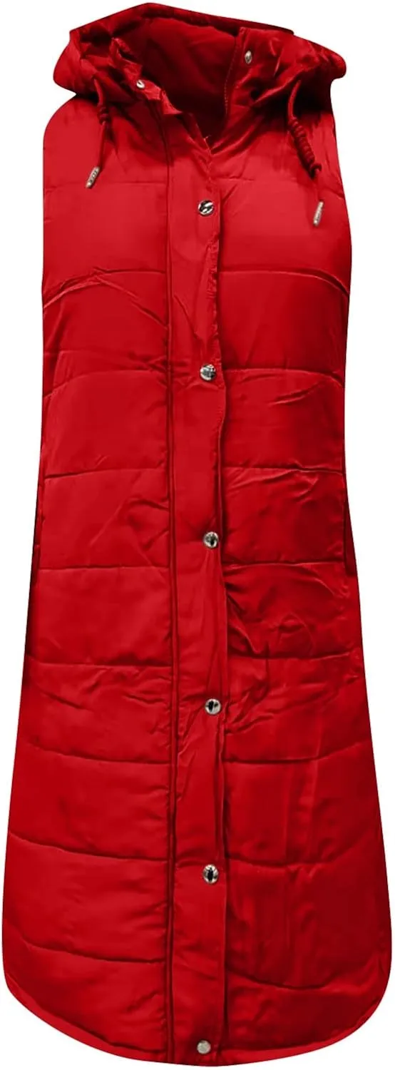 Puffer Vest Women Oversized Sleeveless Winter Coats Warm Zip Up Hoodie Casual Cotton Padded Jacket Long Outerwear