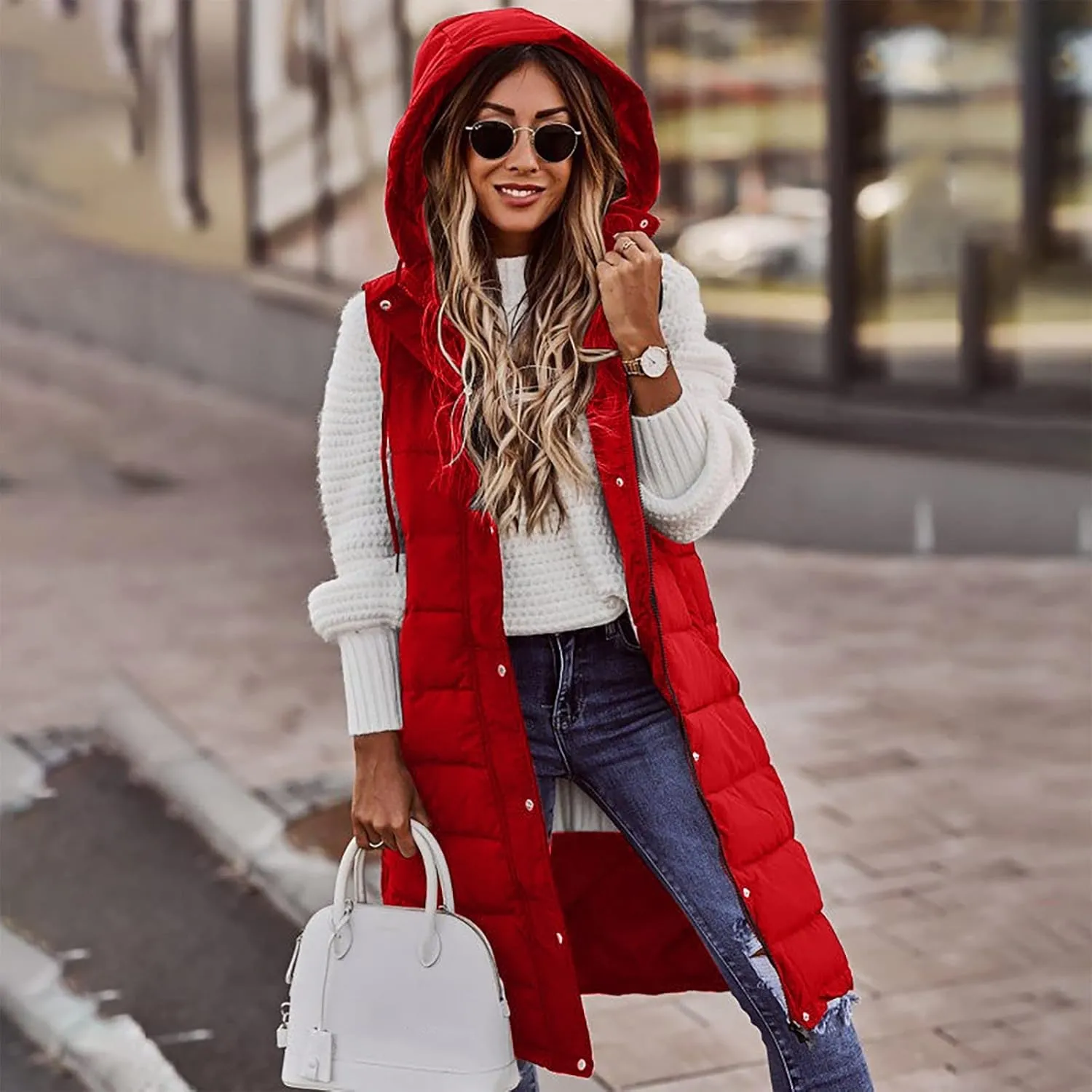 Puffer Vest Women Oversized Sleeveless Winter Coats Warm Zip Up Hoodie Casual Cotton Padded Jacket Long Outerwear